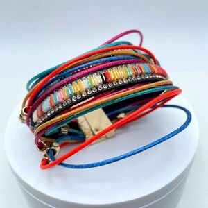 Bohemian Multicolor Classic Fashion Beaded Braided Cord Layered Wrap Bracelet